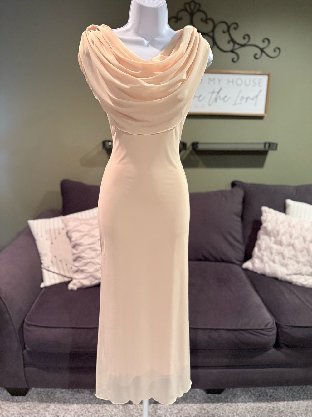 RIHOAS Cream Draped Cowl Neck Maxi Dress